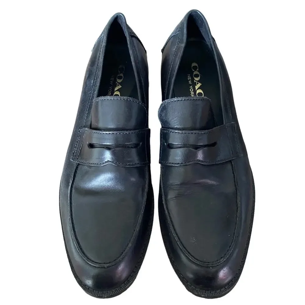 Coach Mens Allen Penny Loafer Black Leather size 8
